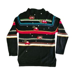 Susan Bristol Red Truck Christmas Tree Sweater Size Small 3D Embroidered Buttons